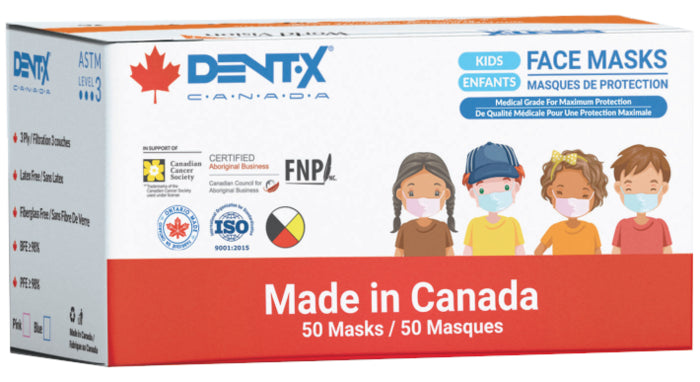 DENT-X CANADA MASQUE CHIRURGICAL ASTM NIVEAU 3, 3 PLIS POUR ENFANTS, BLEU (BOÎTE DE 50)